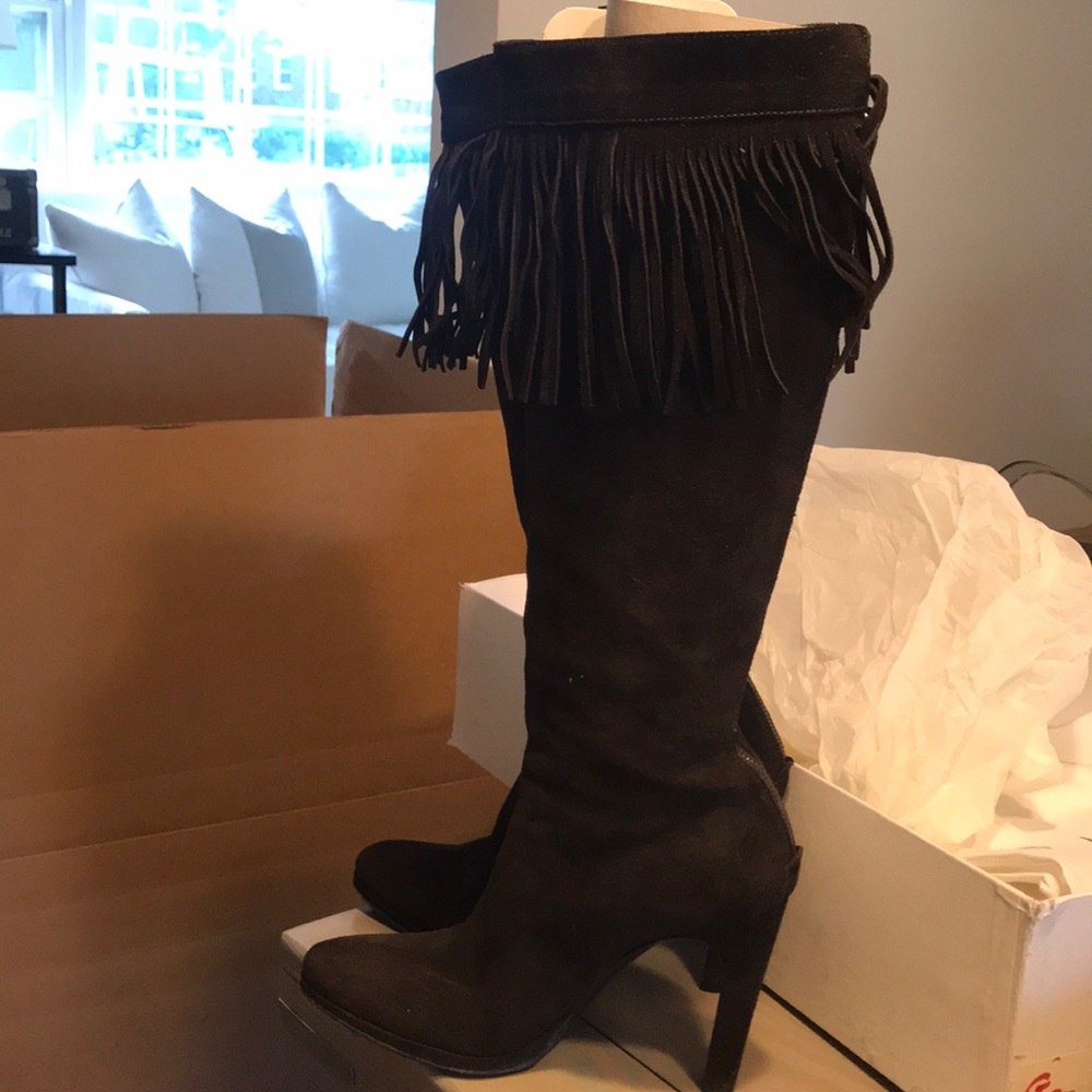 Helmut Lang brown fringe heeled boot size 37